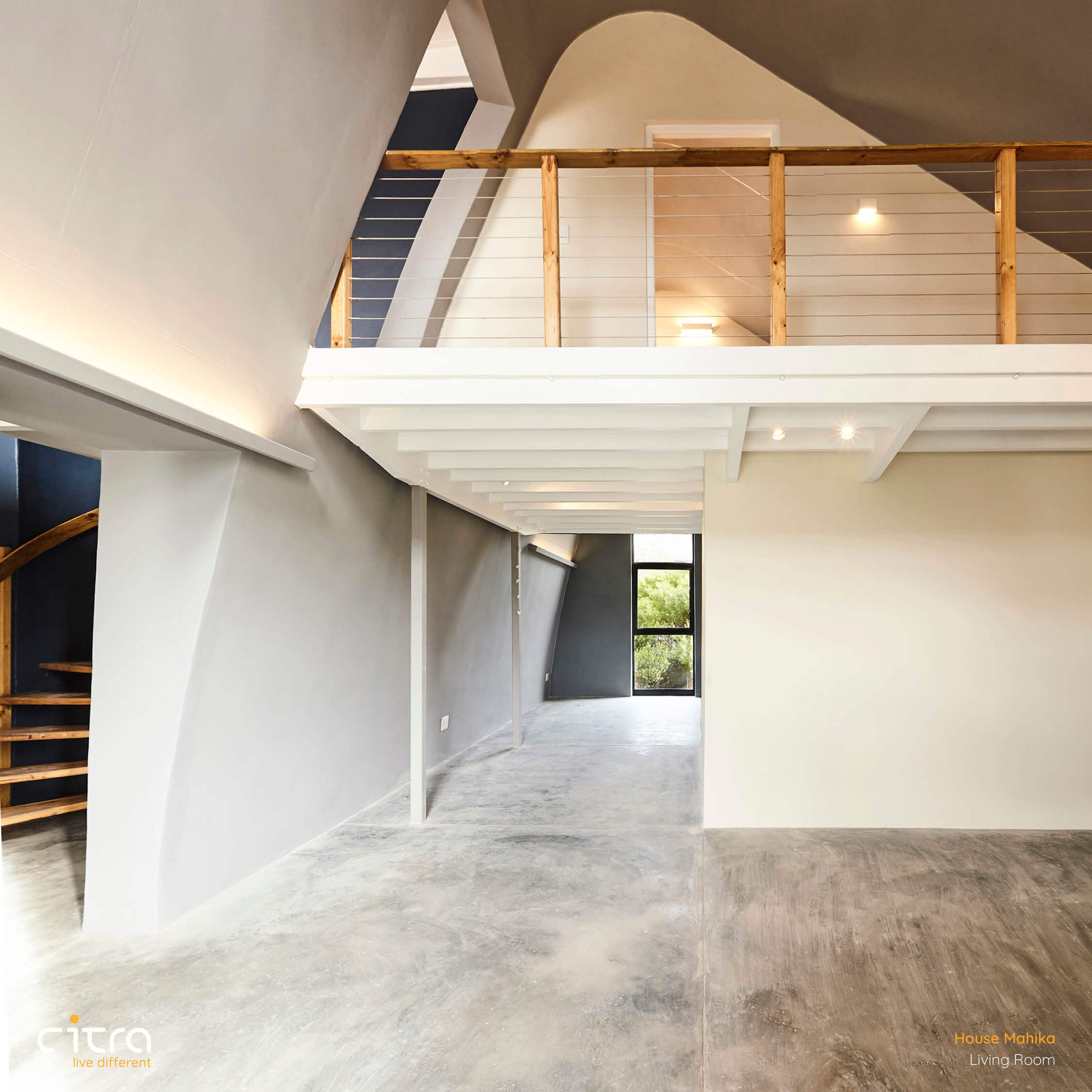 Modern minimalist interior with open space and natural light in a contemporary home.